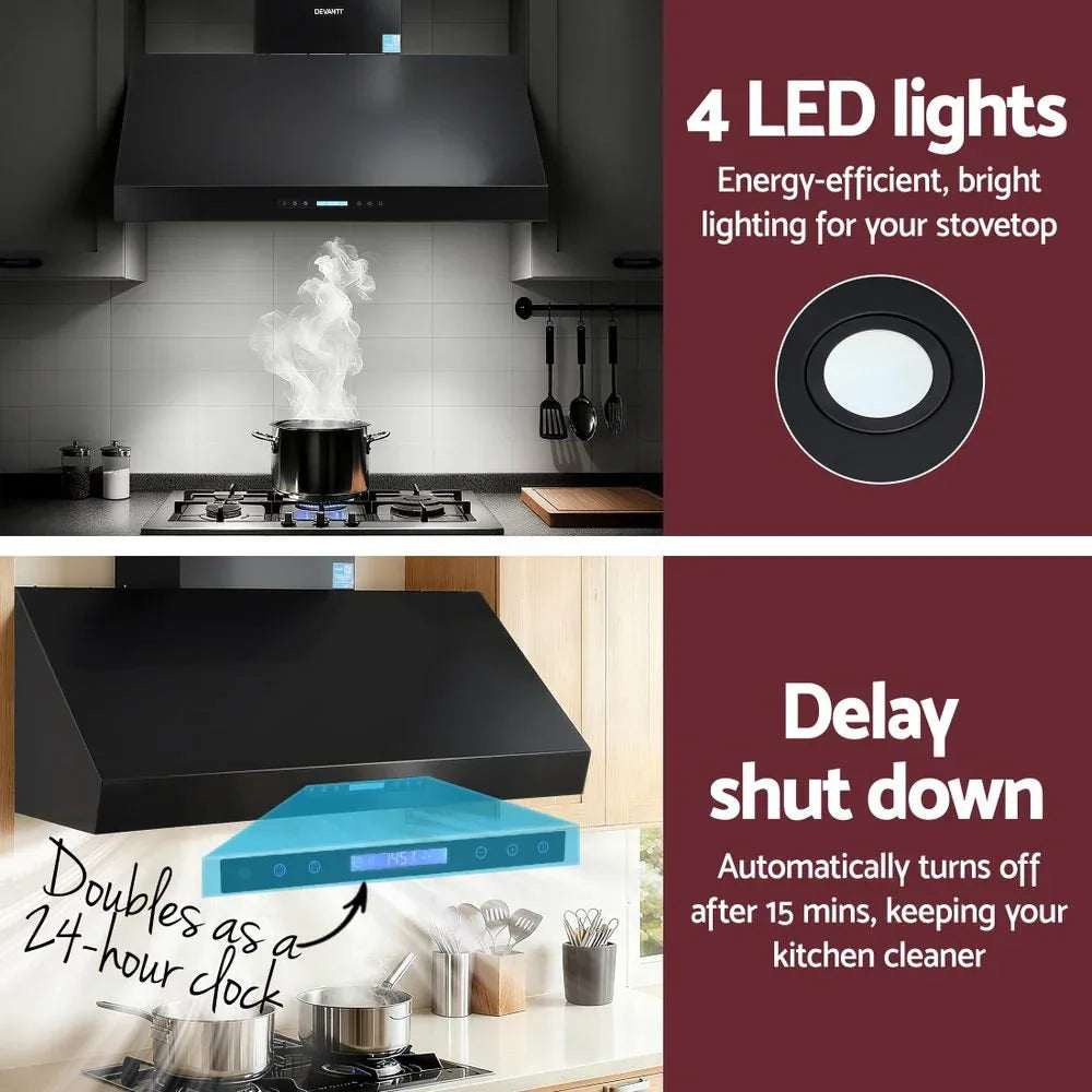 Devanti 1200mm Commercial BBQ Range Hood Dual Motor W/ Remote Control Black | Appliances > Kitchen Appliances > Cooking Ranges