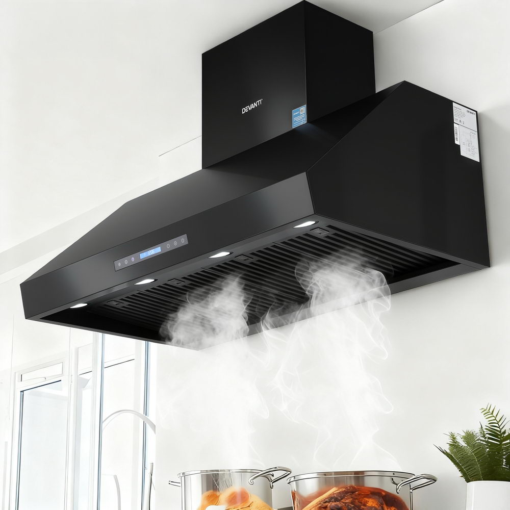 Devanti 1200mm Commercial BBQ Range Hood Dual Motor W/ Remote Control Black | Outdoorium