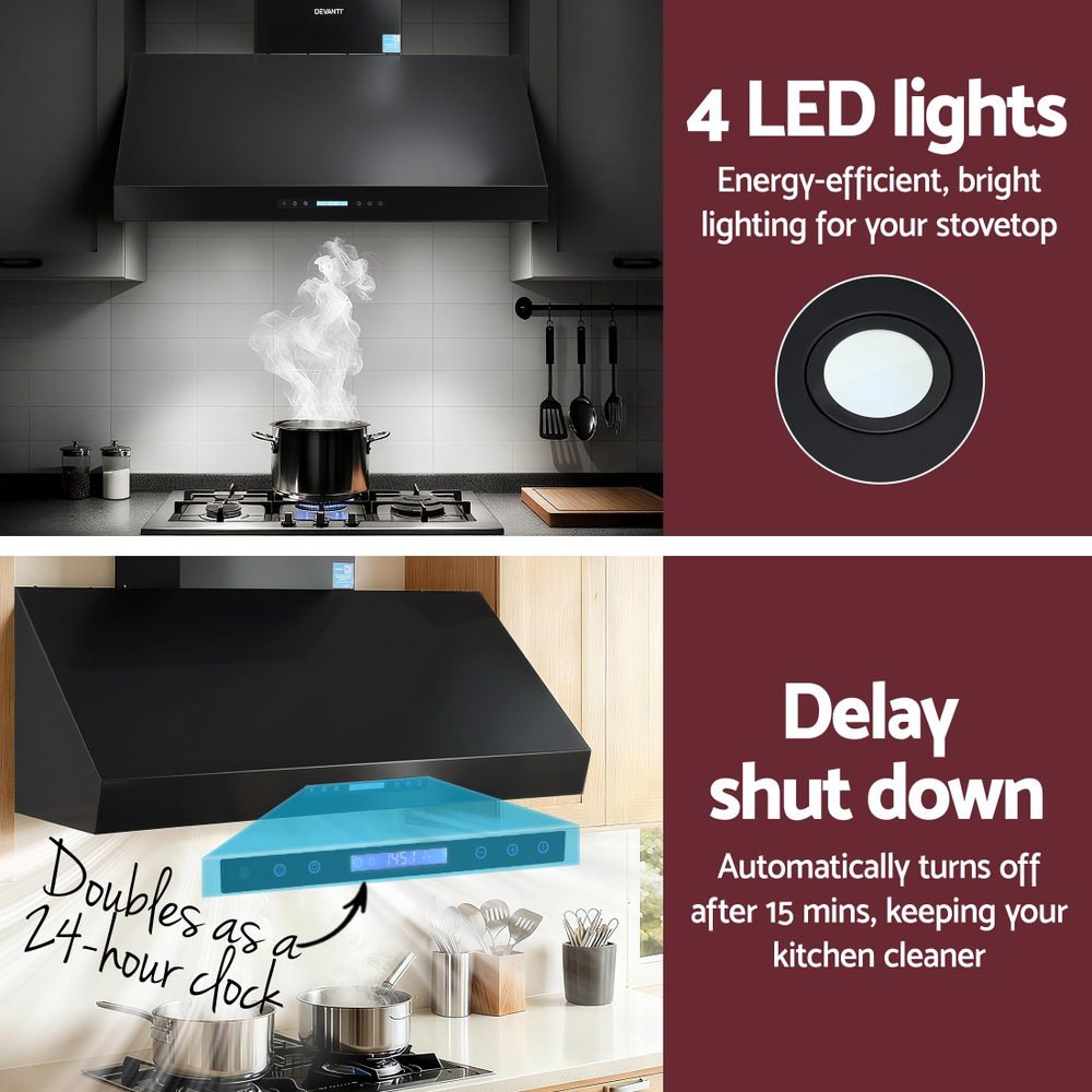 Devanti 1200mm Commercial BBQ Range Hood Dual Motor W/ Remote Control Black | Outdoorium