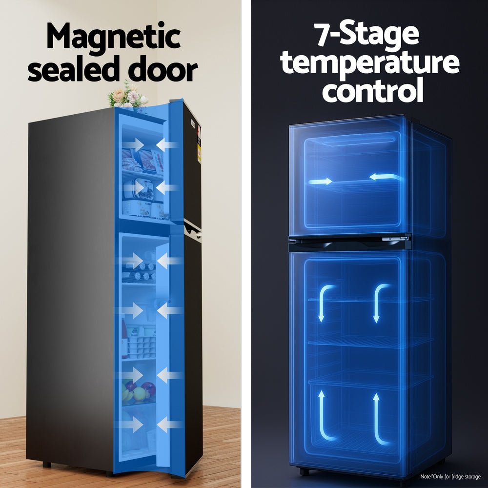 Devanti 122L Two Door Bar Fridge Mini Fridge with Freezer Black | Outdoorium