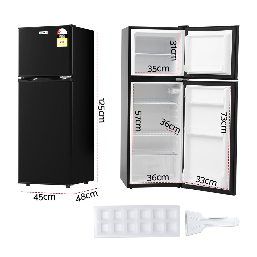 Devanti 122L Two Door Bar Fridge Mini Fridge with Freezer Black | Outdoorium