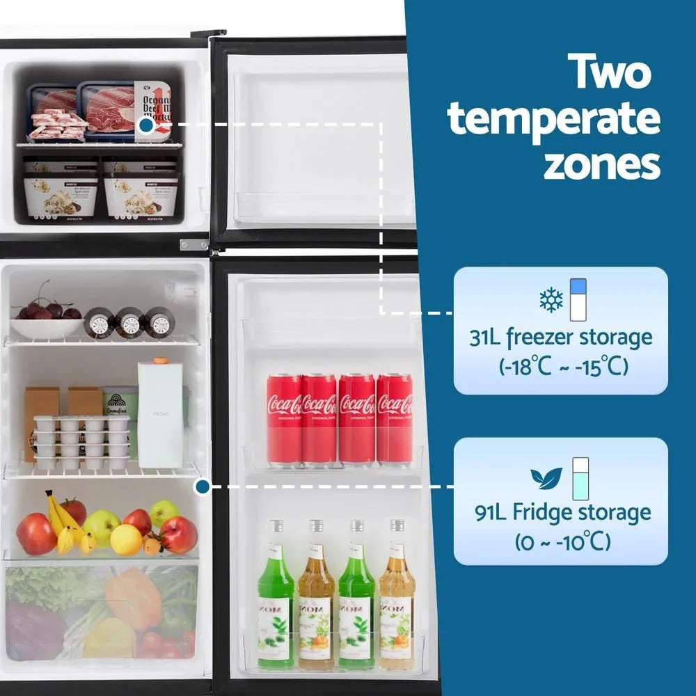 Devanti 122L Two Door Bar Fridge Mini Fridge with Freezer Black | Appliances > Fridges & Freezers > Fridges