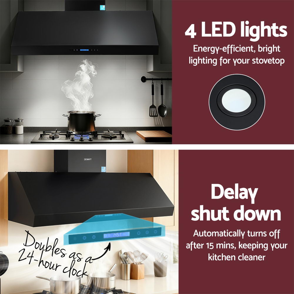 Devanti 1500mm Commercial BBQ Range Hood Dual Motor W/ Remote Control Black | Outdoorium