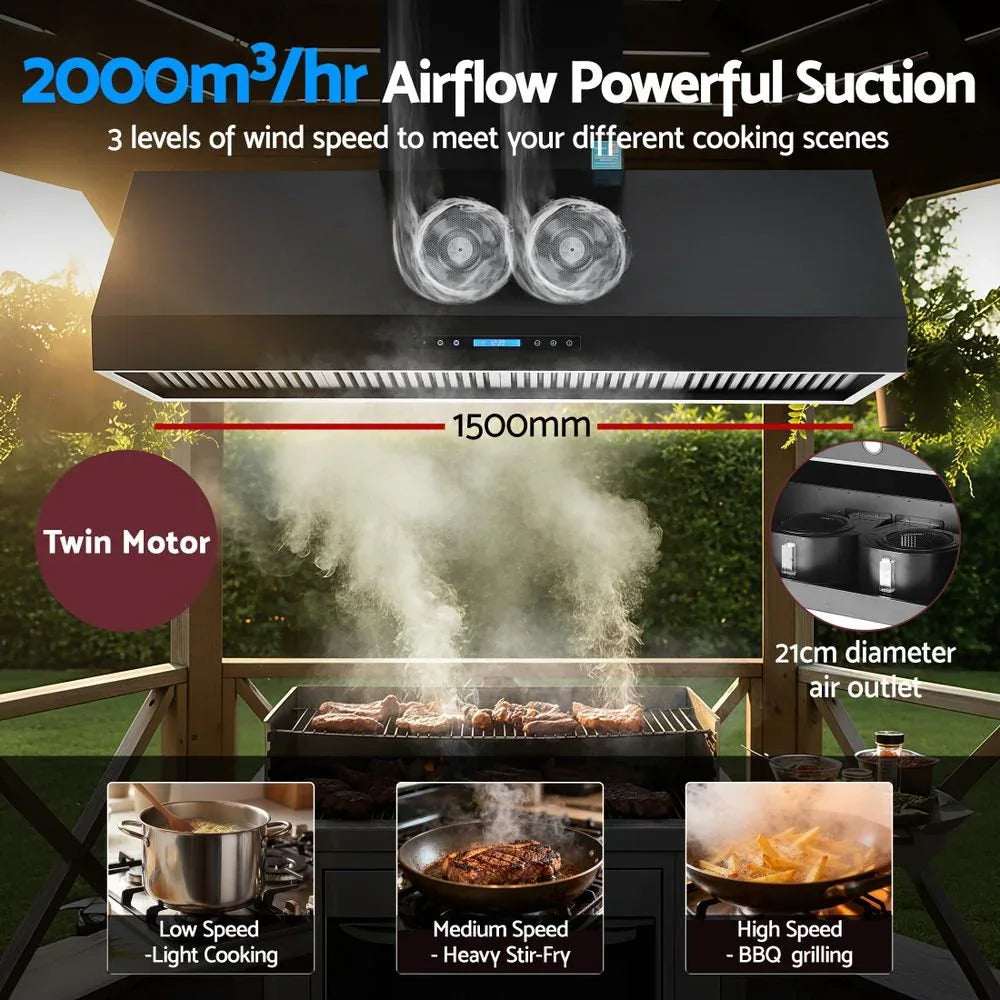 Devanti 1500mm Commercial BBQ Range Hood Dual Motor W/ Remote Control Black | Appliances > Kitchen Appliances > Cooking Ranges