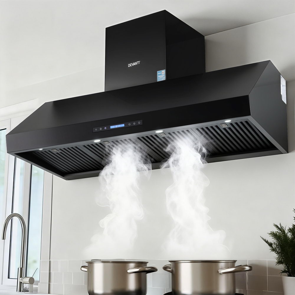 Devanti 1500mm Commercial BBQ Range Hood Dual Motor W/ Remote Control Black | Outdoorium