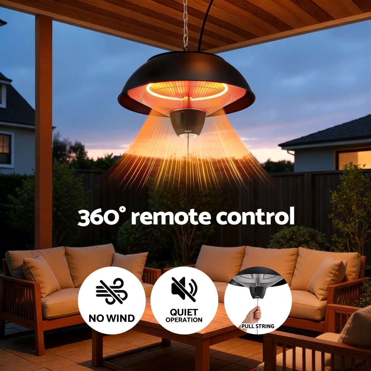 Devanti 1500W Electric Patio Infrared Heater Hanging Heaters Ceiling Mounted Remote | Appliances > Heaters > Patio Heaters