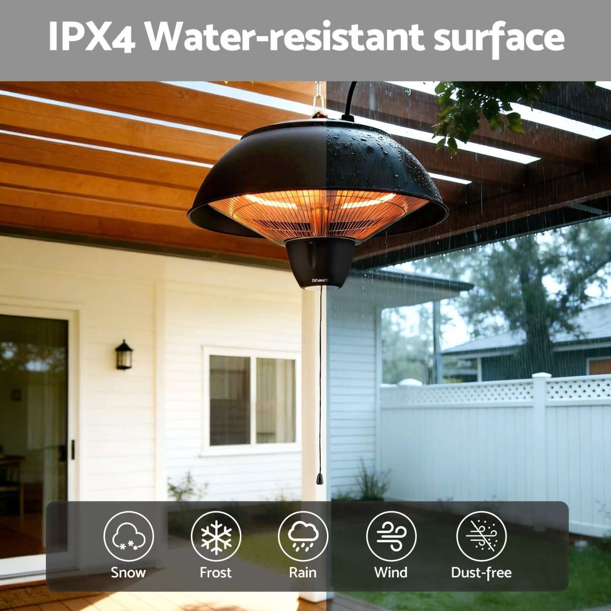 Devanti 1500W Electric Patio Infrared Heater Hanging Heaters Ceiling Mounted Remote | Appliances > Heaters > Patio Heaters