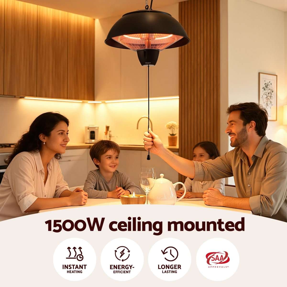 Devanti 1500W Electric Patio Infrared Heater Hanging Heaters Ceiling Mounted Remote | Appliances > Heaters > Patio Heaters