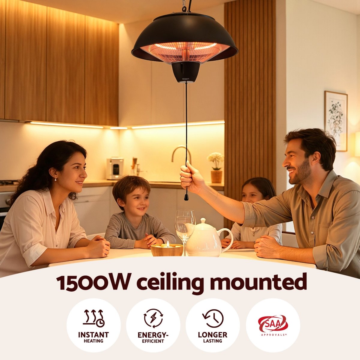 Devanti 1500W Electric Patio Infrared Heater Hanging Heaters Ceiling Mounted Remote | Appliances > Heaters > Patio Heaters