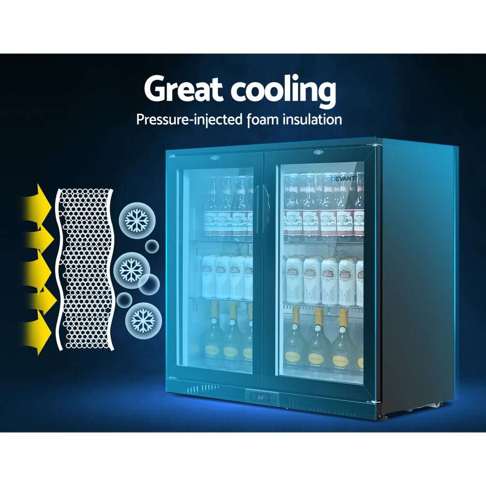 Devanti 198L Bar Fridge Dual Glass Door w/Light Black | Appliances > Fridges