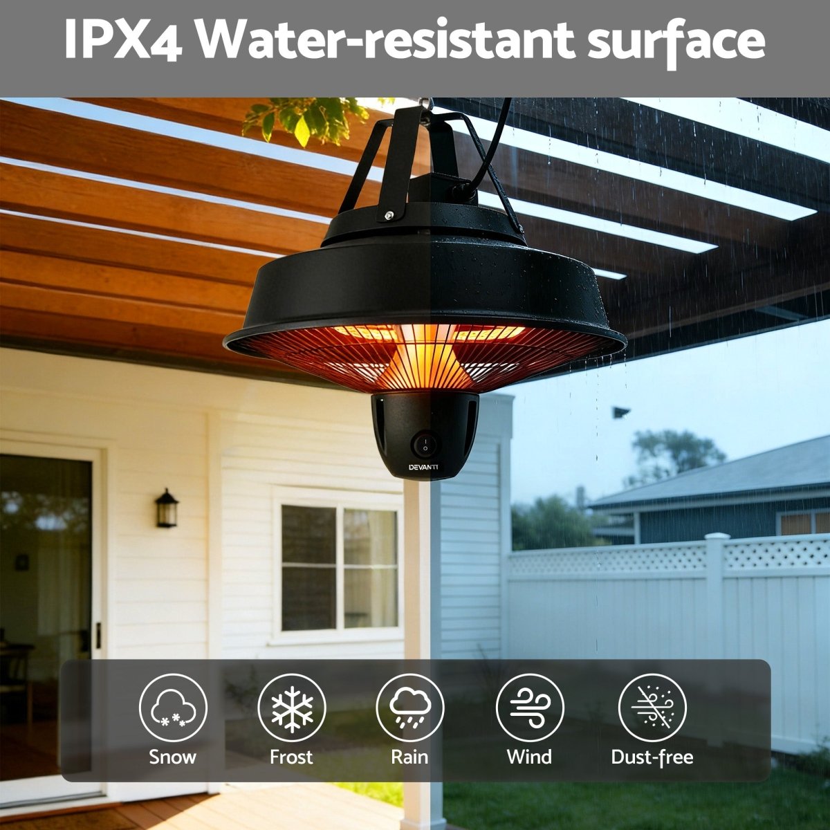 Devanti 2000W Electric Patio Heater Ceiling Mounted Hanging Heaters Remote | Appliances > Heaters > Patio Heaters