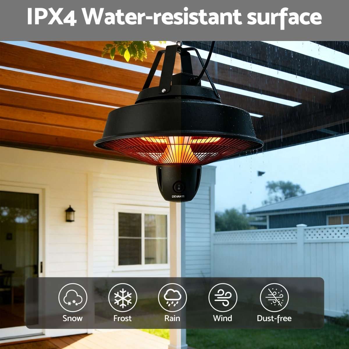 Devanti 2000W Electric Patio Heater Ceiling Mounted Hanging Heaters Remote | Appliances > Heaters > Patio Heaters