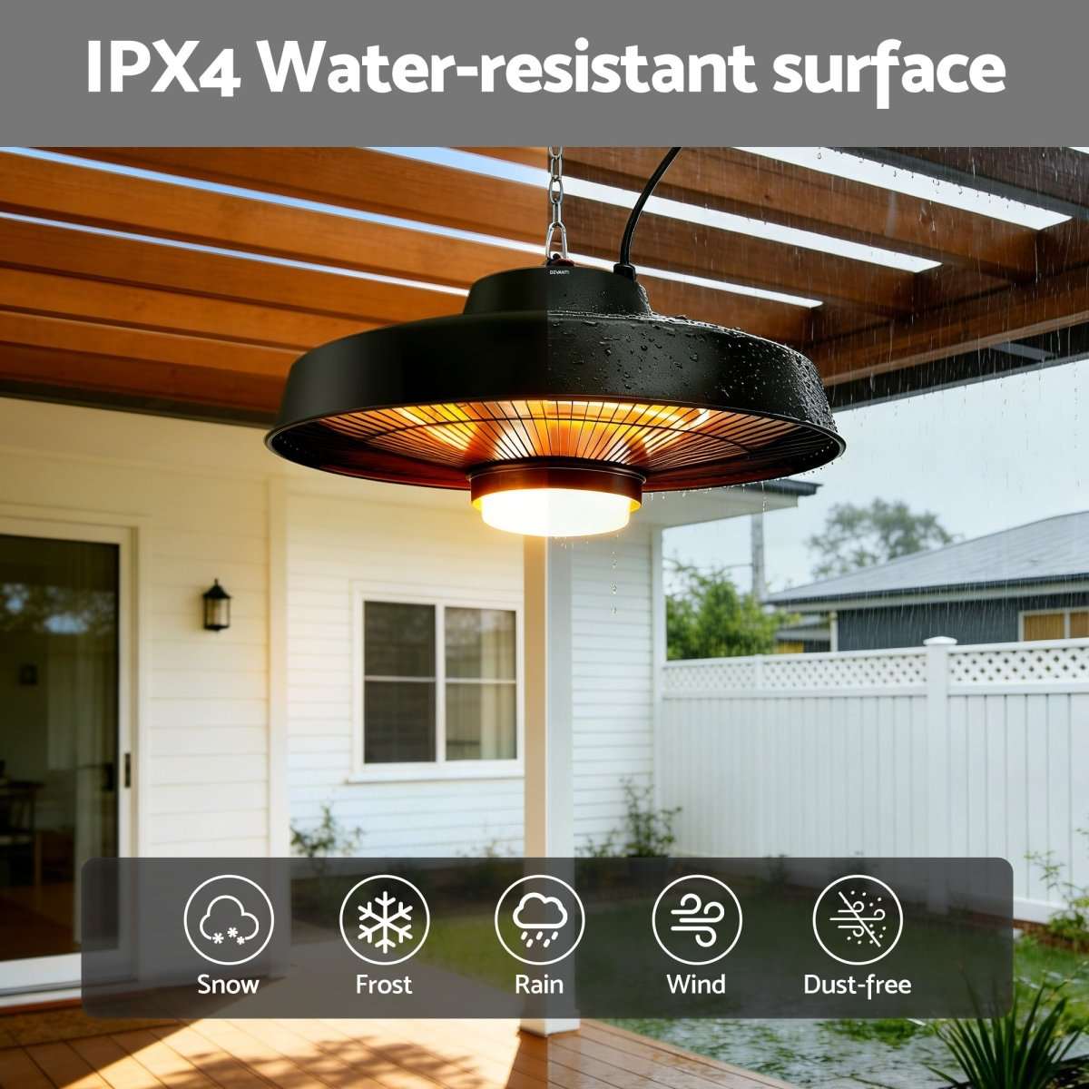 Devanti 2000W Outdoor Electric Patio Heater Ceiling Mount with LED Light Remote | Appliances > Heaters > Patio Heaters