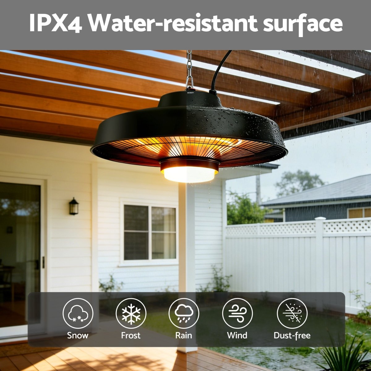 Devanti 2000W Outdoor Electric Patio Heater Ceiling Mount with LED Light Remote | Appliances > Heaters > Patio Heaters