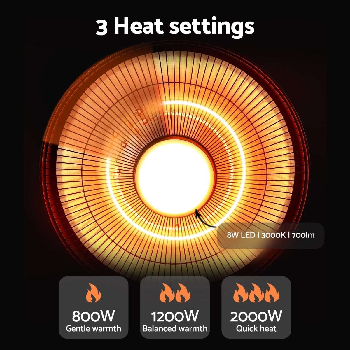 Devanti 2000W Outdoor Electric Patio Heater Ceiling Mount with LED Light Remote | Appliances > Heaters > Patio Heaters
