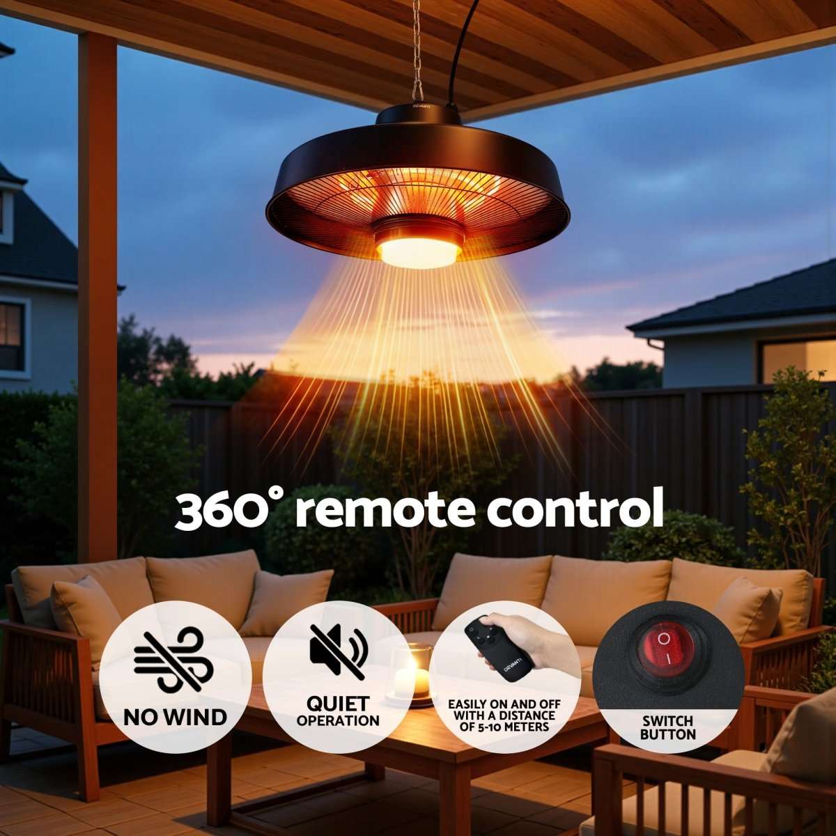 Devanti 2000W Outdoor Electric Patio Heater Ceiling Mount with LED Light Remote | Appliances > Heaters > Patio Heaters