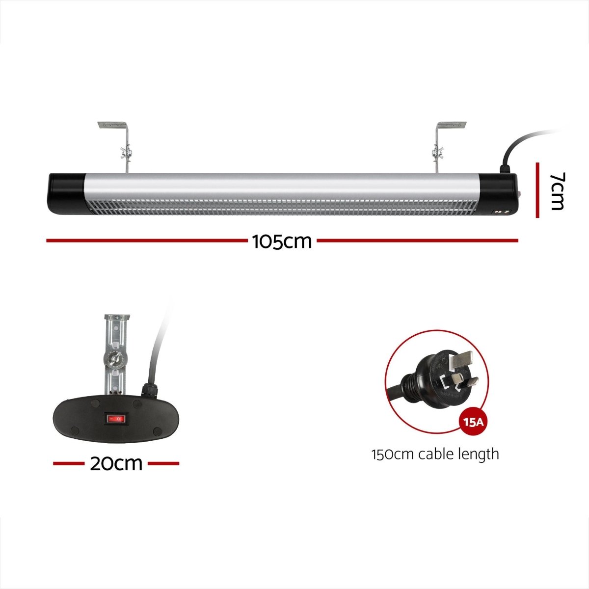 Devanti 2PCS Electric Radiant Strip Heater Outdoor Indoor Patio Infrared Heaters 3000W | Appliances > Heaters > Patio Heaters