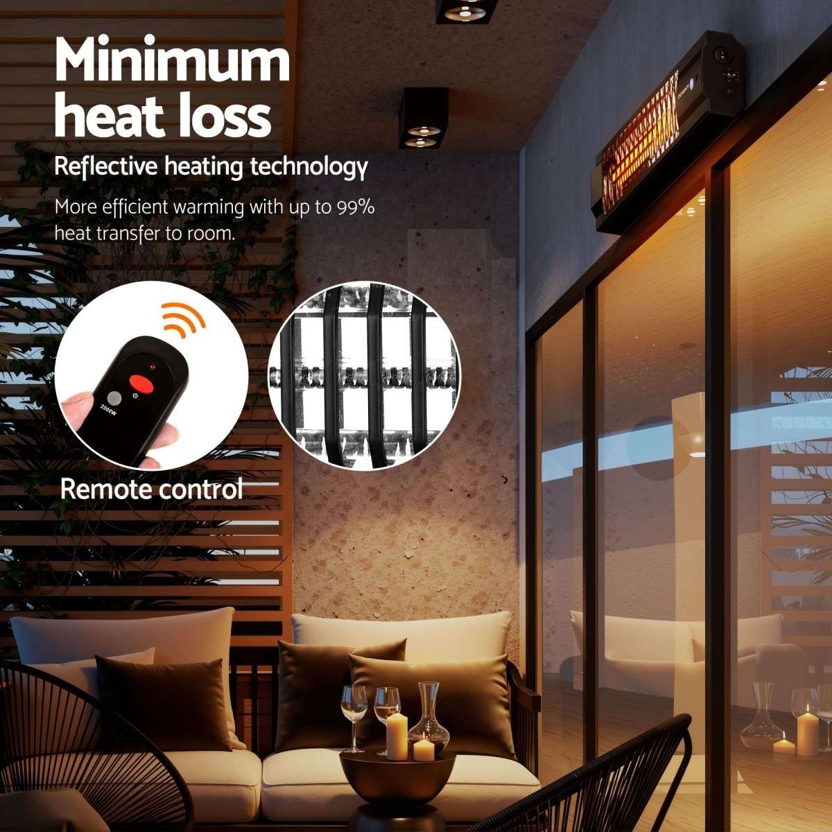 Devanti 2PCS Electric Strip Heater Radiant Infrared Heaters 2000W | Appliances > Heaters > Patio Heaters