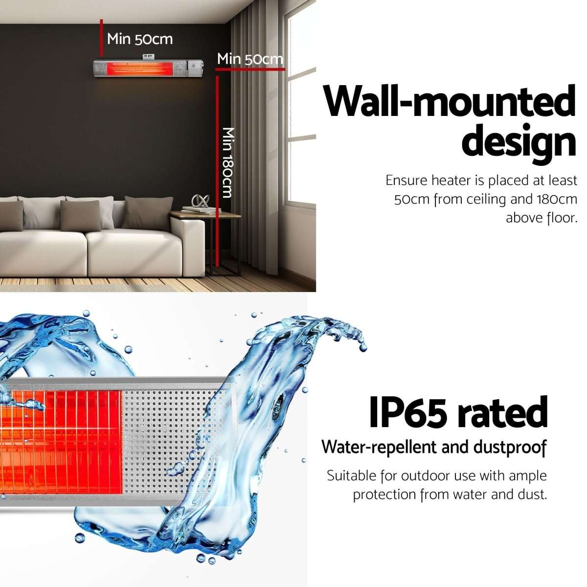 Devanti 2PCS Electric Strip Heater Radiant Infrared Heaters Remote Control 2000W | Appliances > Heaters > Patio Heaters