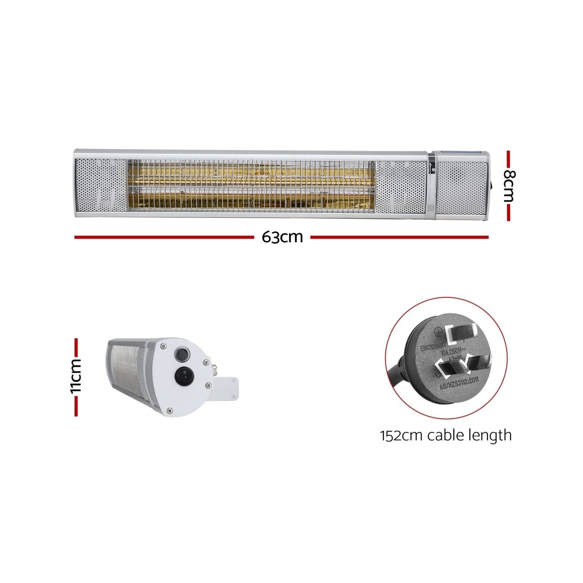 Devanti 2PCS Electric Strip Heater Radiant Infrared Heaters Remote Control 2000W | Appliances > Heaters > Patio Heaters