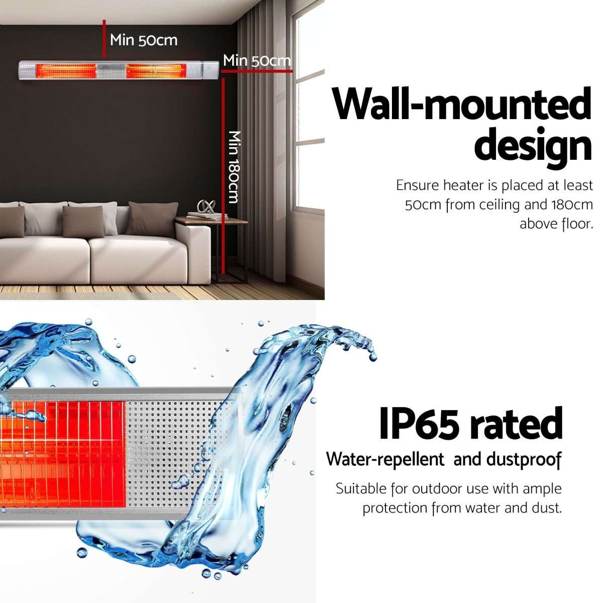 Devanti 2PCS Electric Strip Heater Radiant Infrared Heaters Remote Control 3000W | Appliances > Heaters > Patio Heaters