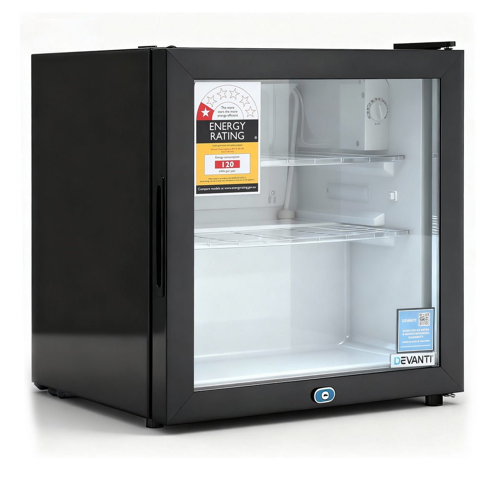 Devanti 40L Bar Fridge Glass Door Mini Fridge Countertop Cooler Black | Appliances > Fridges