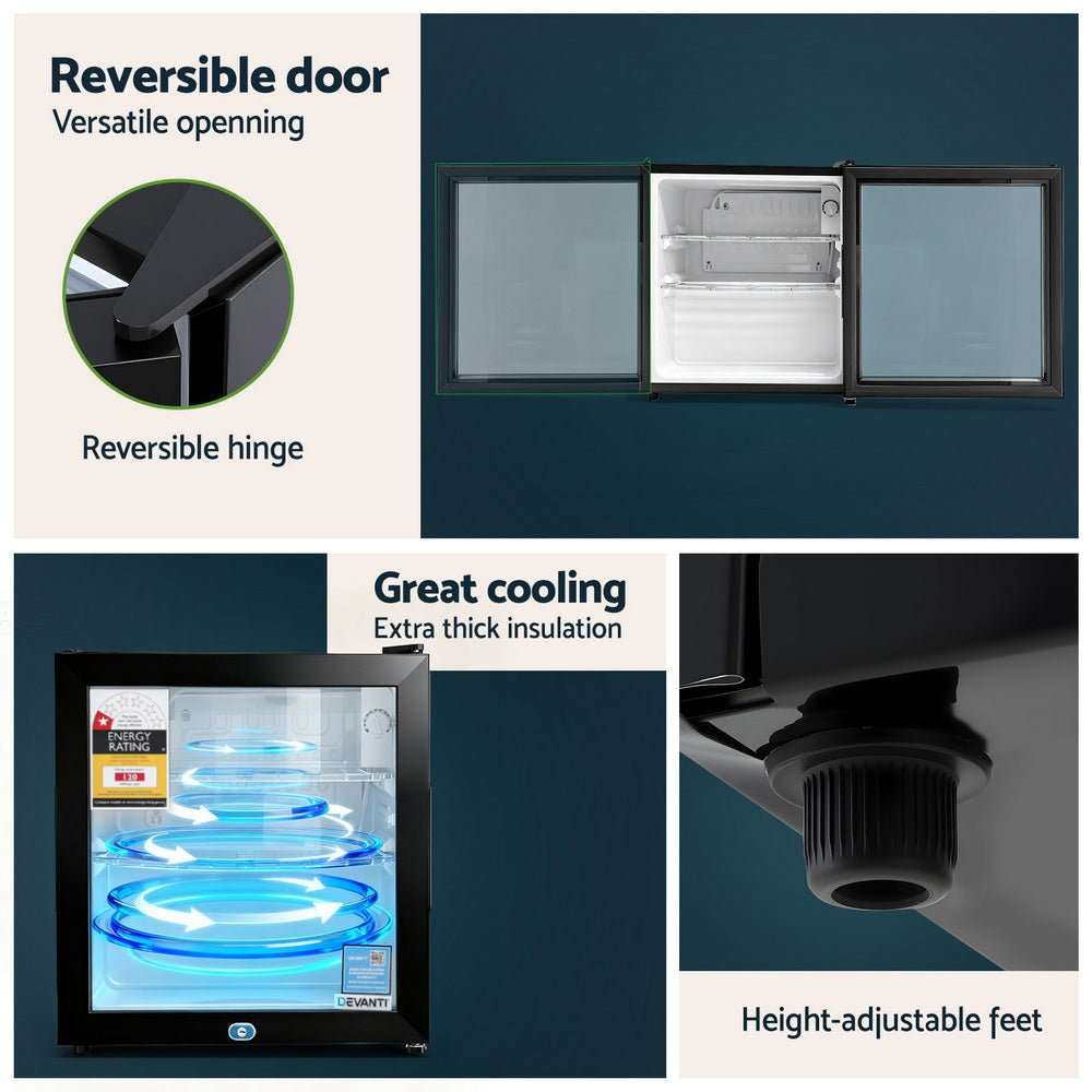 Devanti 40L Bar Fridge Glass Door Mini Fridge Countertop Cooler Black | Appliances > Fridges