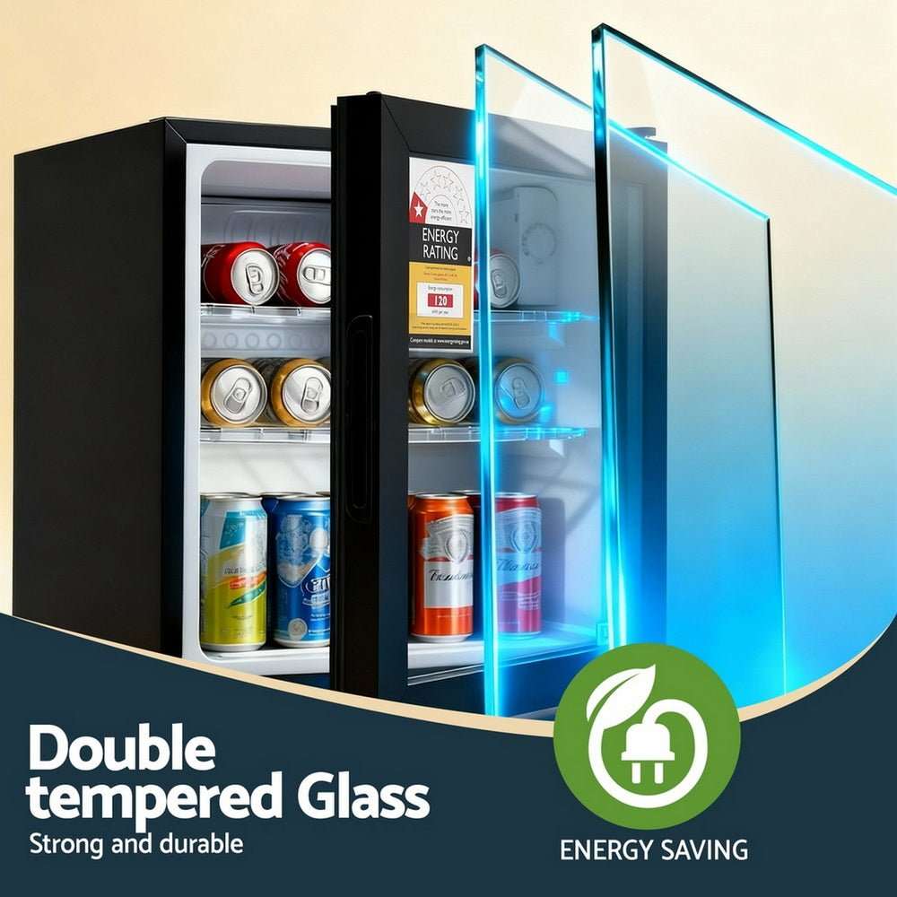 Devanti 40L Bar Fridge Glass Door Mini Fridge Countertop Cooler Black | Appliances > Fridges