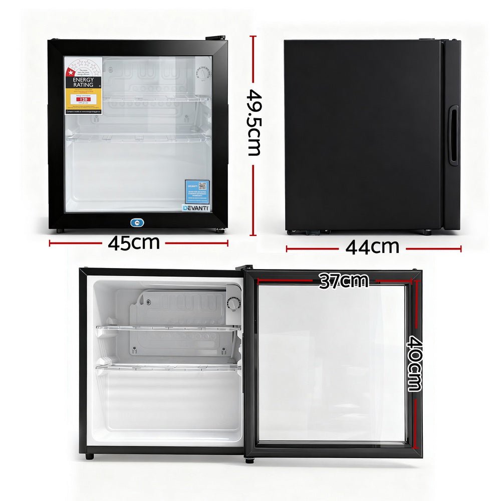 Devanti 40L Bar Fridge Glass Door Mini Fridge Countertop Cooler Black | Appliances > Fridges