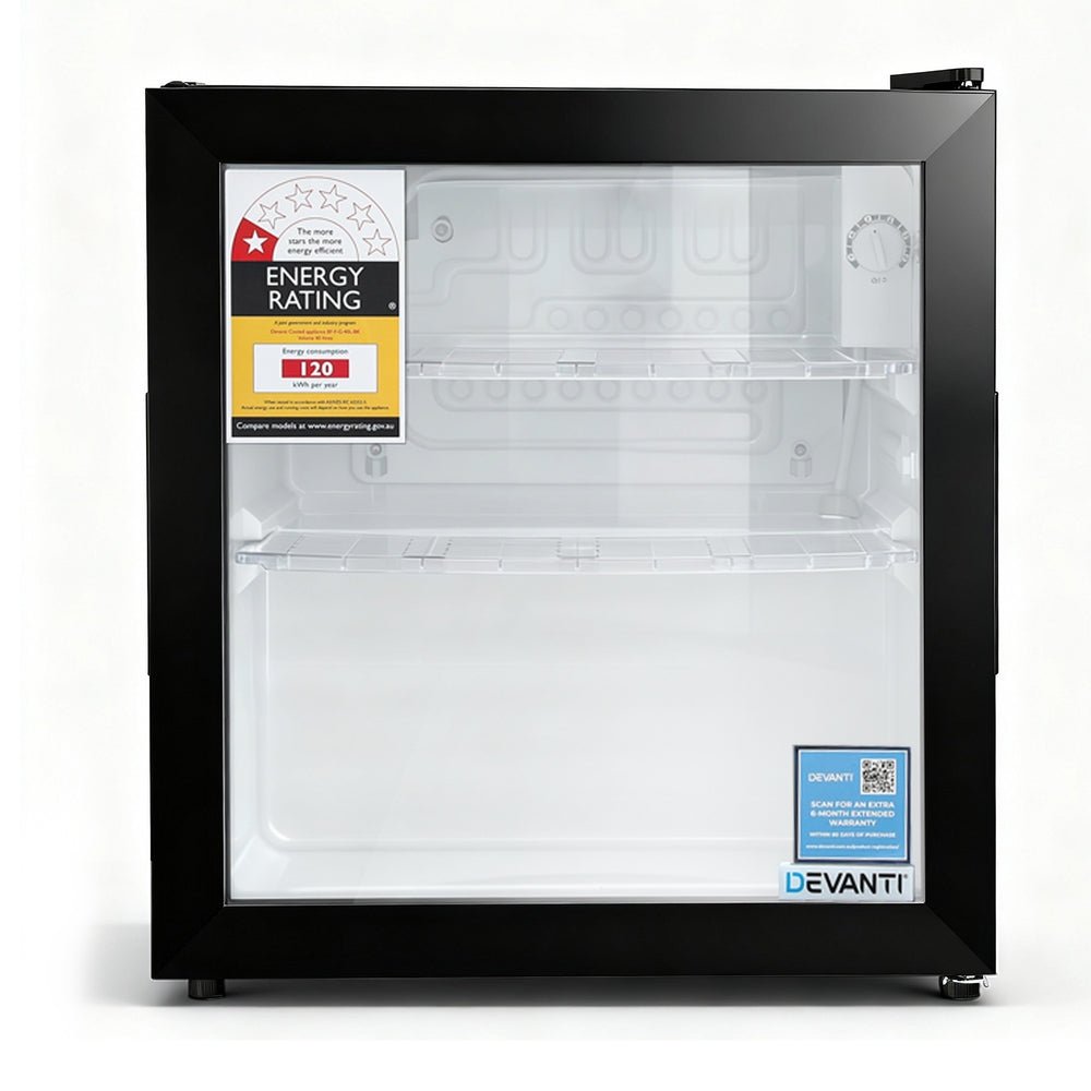 Devanti 40L Bar Fridge Glass Door Mini Fridge Countertop Cooler Black | Outdoorium