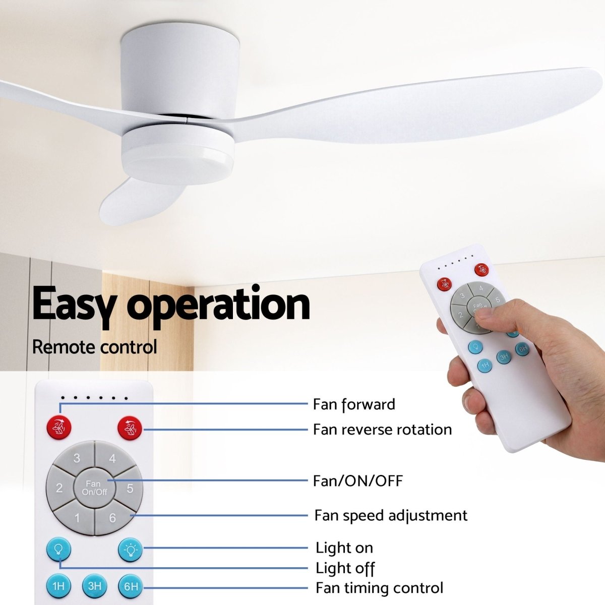 Devanti 52'' Ceiling Fan 3 Blades DC Motor w/Light w/Remote White | Appliances > Fans > Ceiling Fans