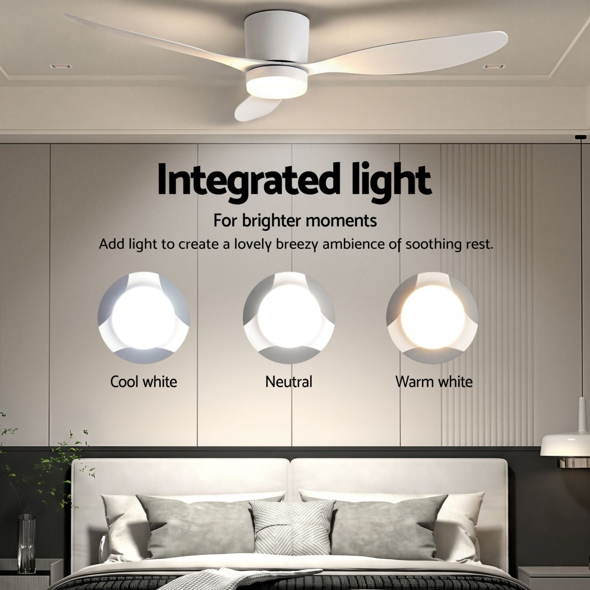 Devanti 52'' Ceiling Fan 3 Blades DC Motor w/Light w/Remote White | Appliances > Fans > Ceiling Fans