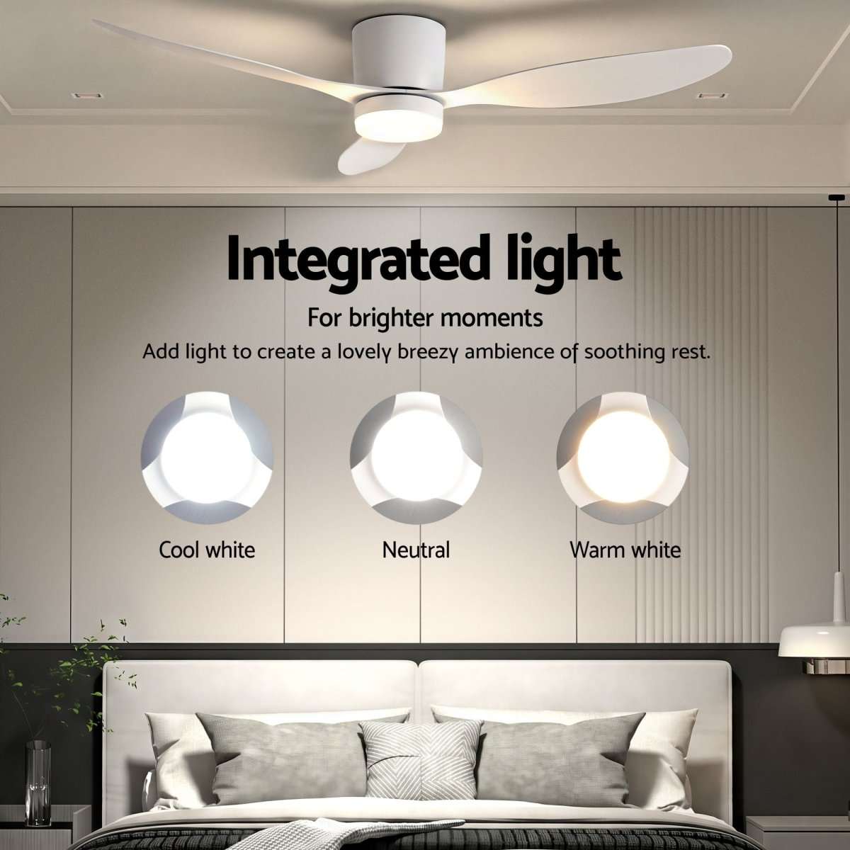 Devanti 52'' Ceiling Fan 3 Blades DC Motor w/Light w/Remote White | Appliances > Fans > Ceiling Fans