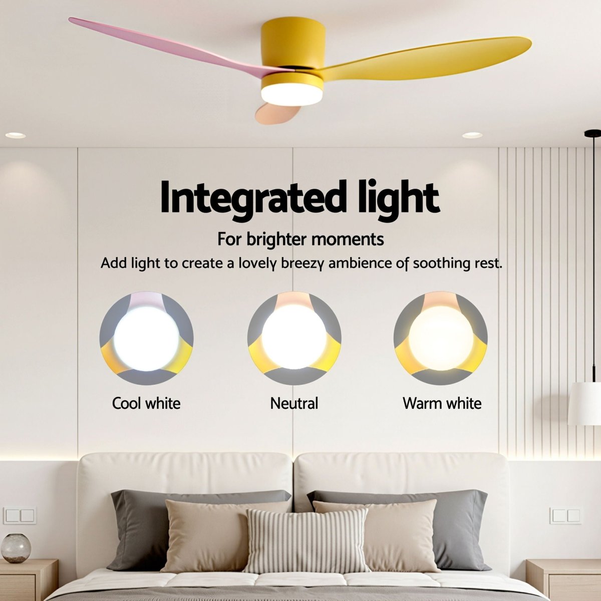 Devanti 52'' Ceiling Fan 3 Blades DC Motor w/Light w/Remote Yellow Pink Orange | Appliances > Fans > Ceiling Fans