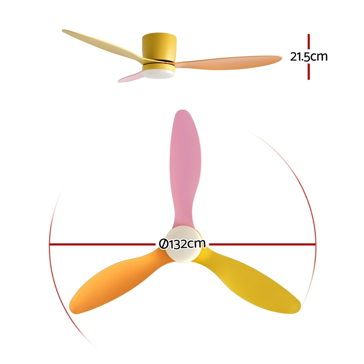 Devanti 52'' Ceiling Fan 3 Blades DC Motor w/Light w/Remote Yellow Pink Orange | Appliances > Fans > Ceiling Fans
