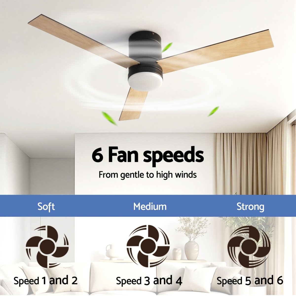 Devanti 52'' Ceiling Fan 3 Blades Double - sided DC Motor w/Light w/Remote Light Wood and bLack | Appliances > Fans > Ceiling Fans