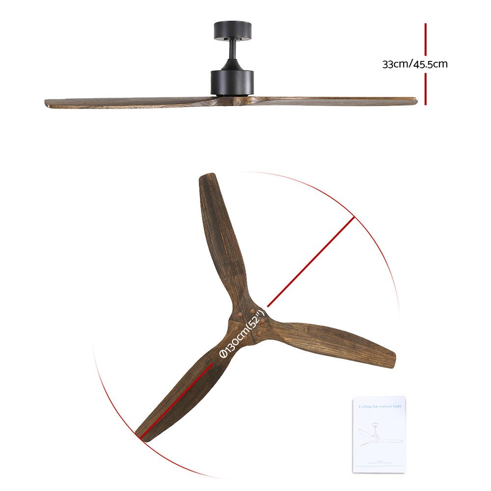 Devanti 52'' Ceiling Fan AC Motor 3 Blades w/Remote - Dark Wood - Outdoorium