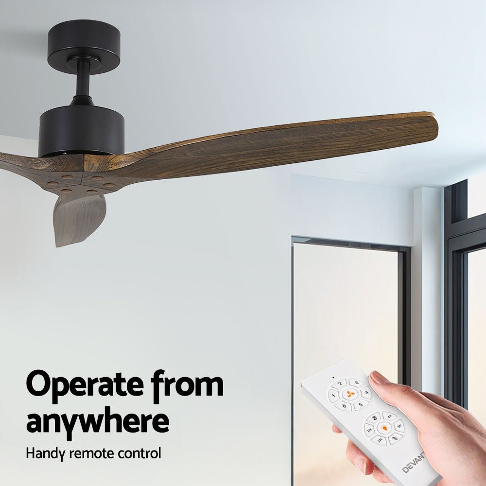 Devanti 52'' Ceiling Fan AC Motor 3 Blades w/Remote - Dark Wood | Appliances > Fans