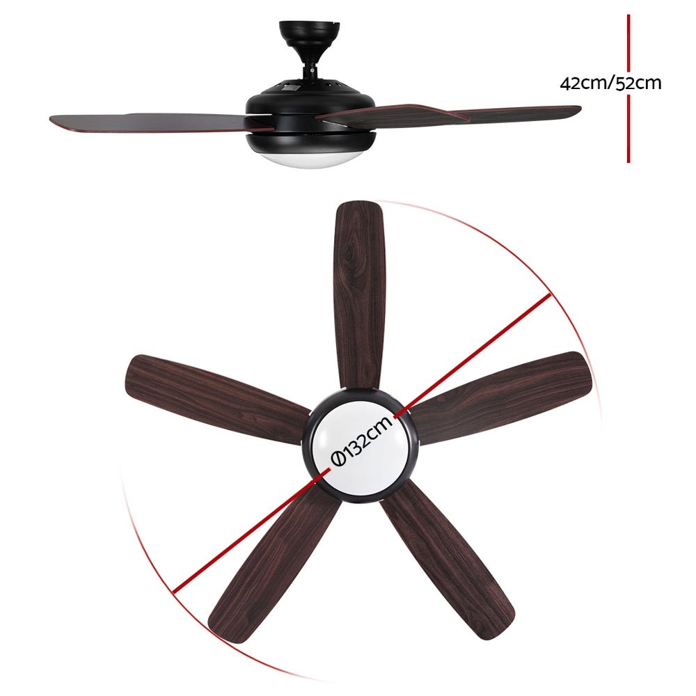 Devanti 52'' Ceiling Fan AC Motor 5 Blades w/Light - Dark Wood - Outdoorium