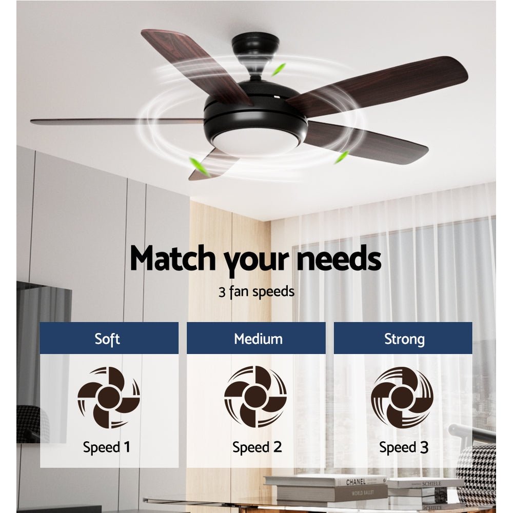 Devanti 52&#39;&#39; Ceiling Fan AC Motor 5 Blades w/Light - Dark Wood - Outdoorium