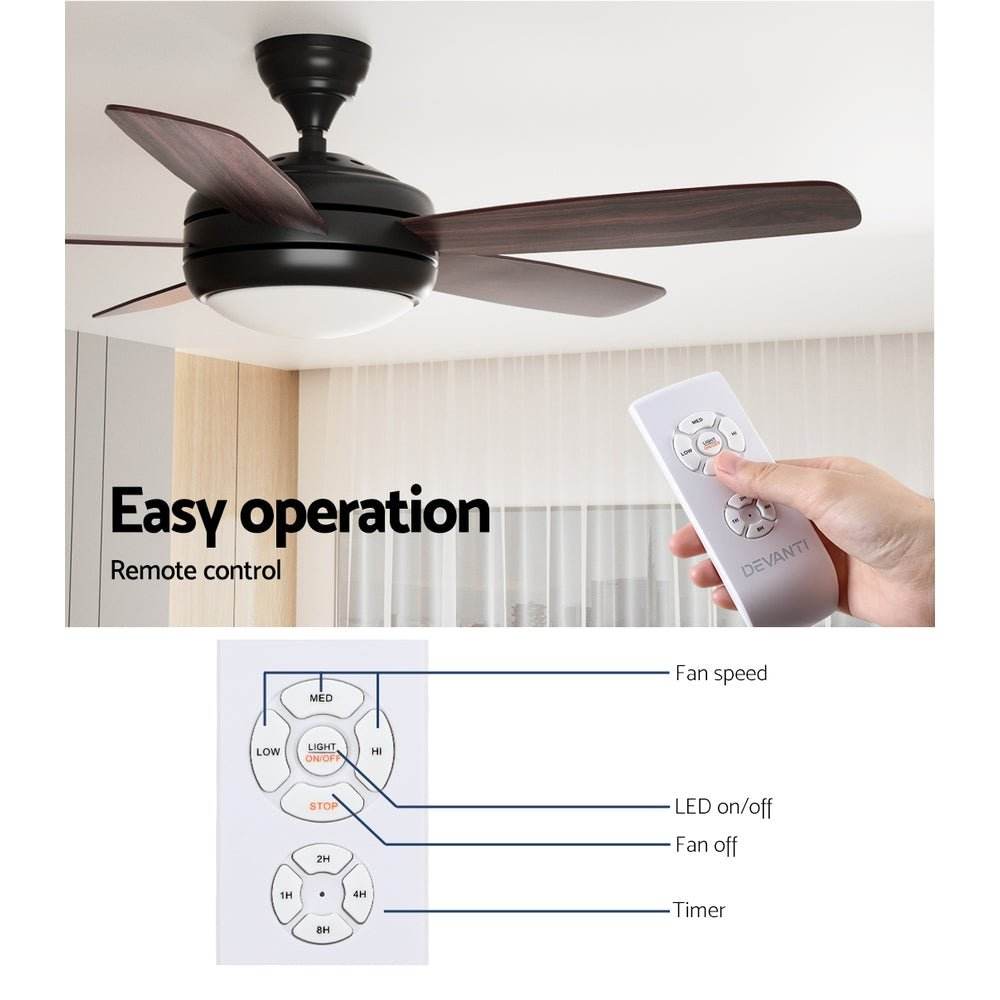 Devanti 52'' Ceiling Fan AC Motor 5 Blades w/Light - Dark Wood - Outdoorium