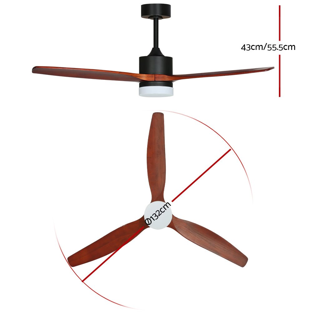 Devanti 52'' Ceiling Fan DC Motor 3 Blades w/Light - Dark Wood | Appliances > Fans