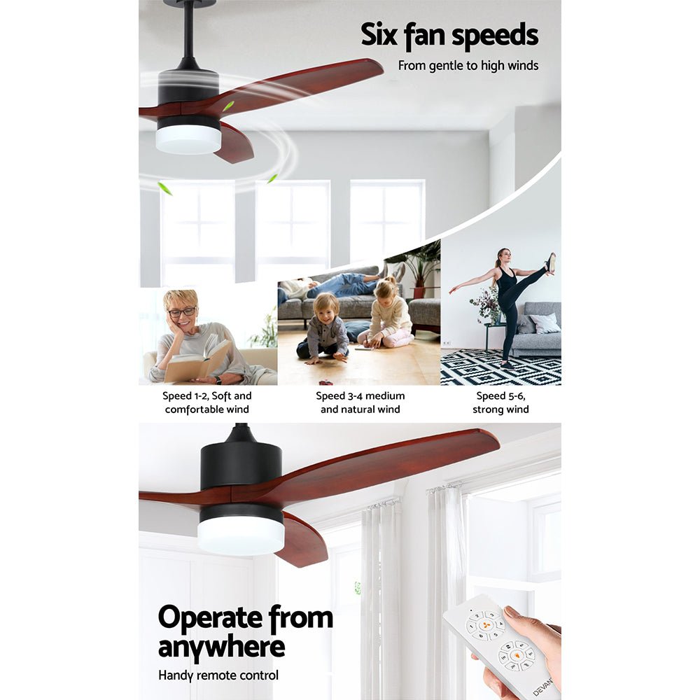 Devanti 52'' Ceiling Fan DC Motor 3 Blades w/Light - Dark Wood | Appliances > Fans