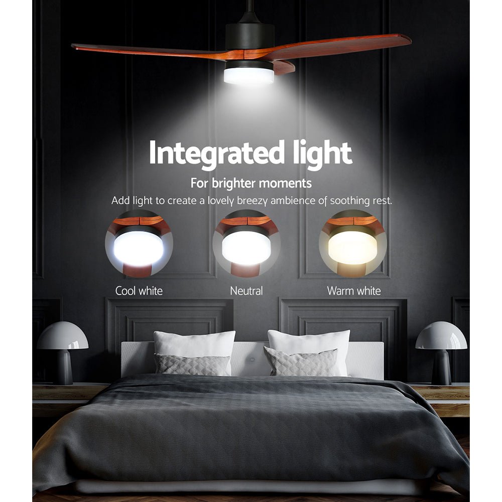Devanti 52'' Ceiling Fan DC Motor 3 Blades w/Light - Dark Wood | Appliances > Fans