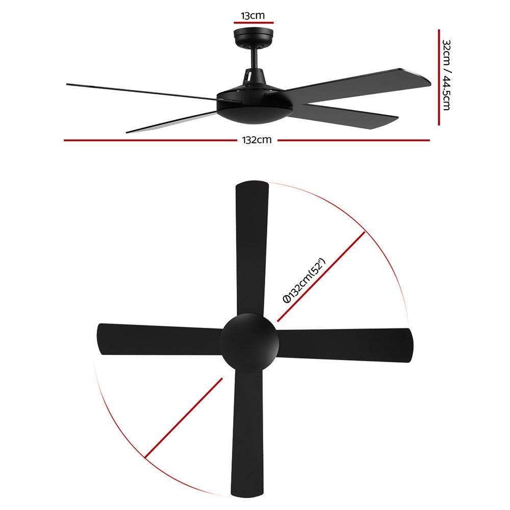 Devanti 52'' Ceiling Fan DC Motor 4 Blades w/Remote - Black | Appliances > Fans