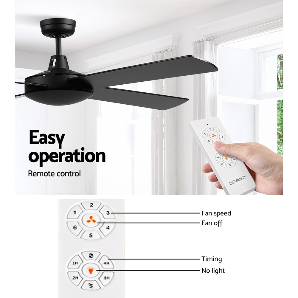 Devanti 52'' Ceiling Fan DC Motor 4 Blades w/Remote - Black | Appliances > Fans
