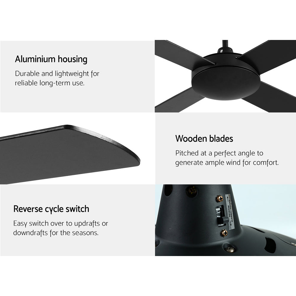 Devanti 52'' Ceiling Fan DC Motor 4 Blades w/Remote - Black | Appliances > Fans