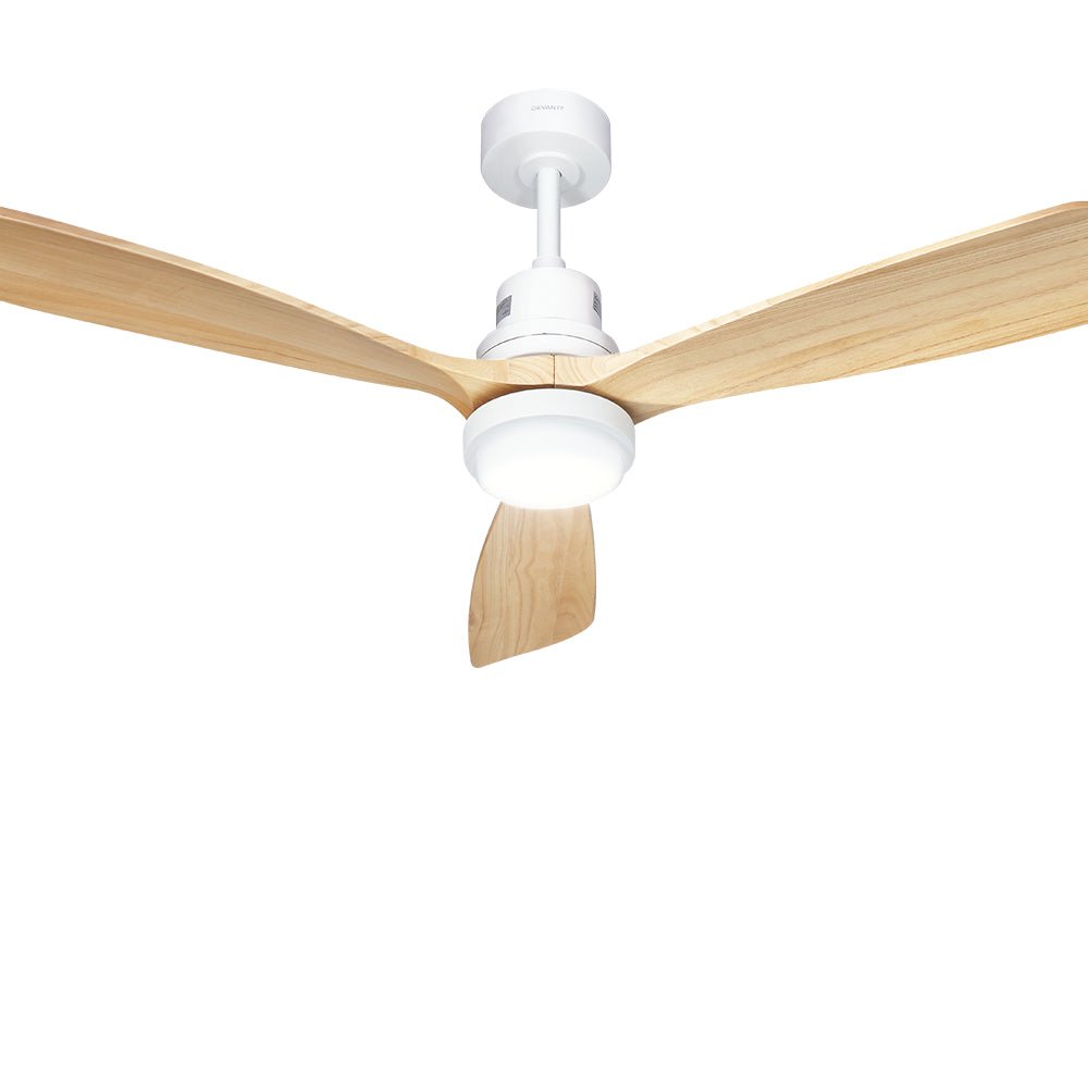 Devanti 52'' Ceiling Fan DC Motor LED Light Remote - Light Wood | Appliances > Fans