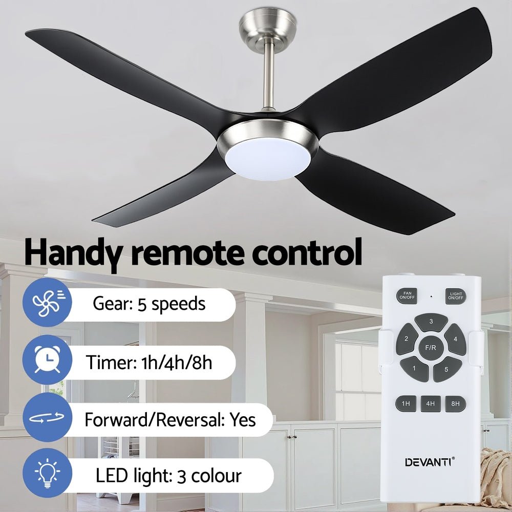 Devanti 52'' Ceiling Fan DC Motor w/Light w/Remote Black | Outdoorium