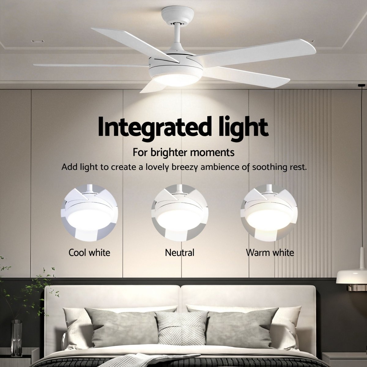 Devanti 52-Inch 5-Blade DC Ceiling Fan with Light & Remote - White